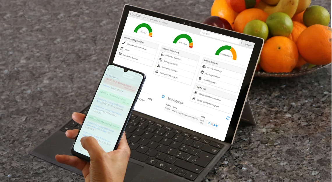 LIMMOBI open on a tablet and on a smartphone at the same time